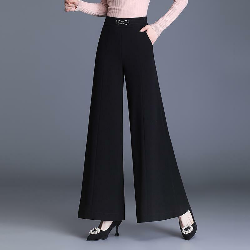 Abbigliamento coreano donna pantaloni svasati neri primavera autunno Office Lady Versatile pantaloni larghi Casual a vita alta a vita alta