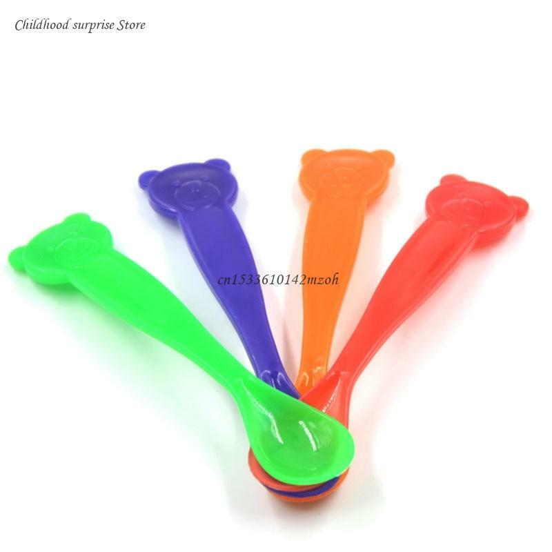 Silicone Cutlery Baby Training Spoon Soft Tip Feeding Spoons Prevent Burns Dropship