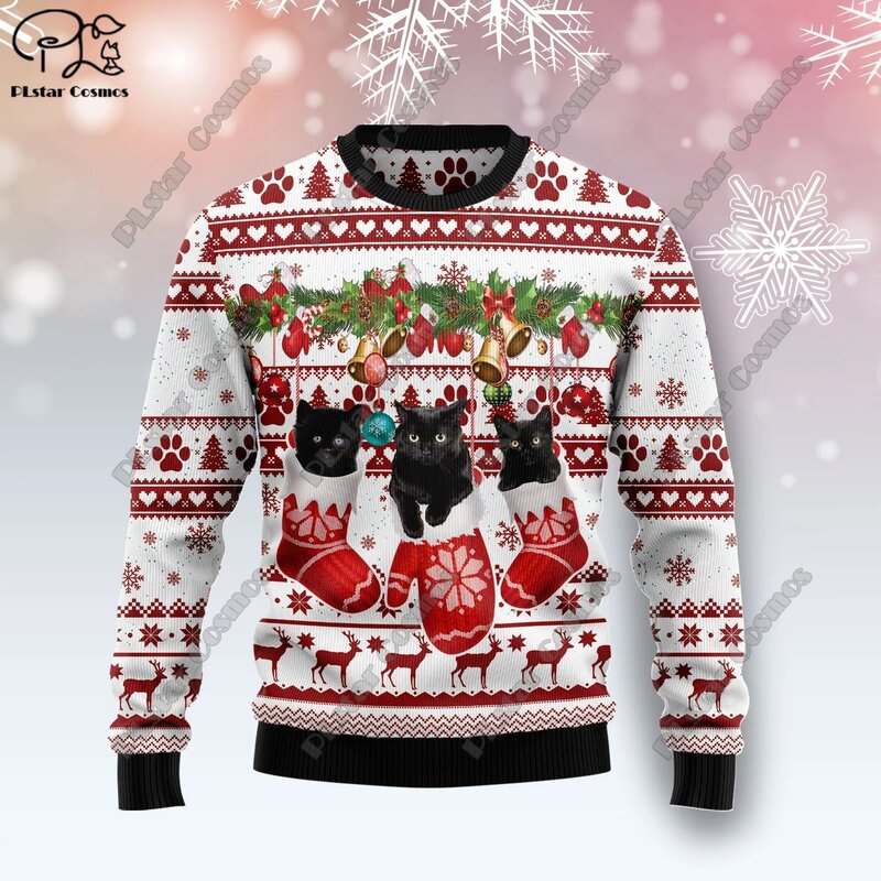 New 3D printed Christmas elements Christmas tree Santa Claus pattern art print ugly sweater street casual winter sweater S-7