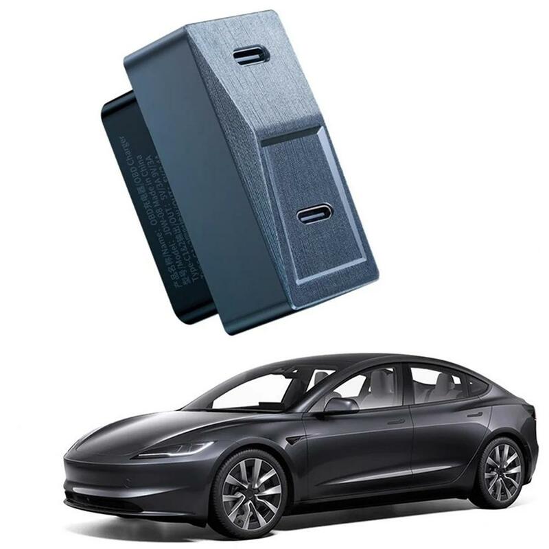 Adaptor OBD tersembunyi untuk Tesla Highland 2024 pengisian daya Cepat colokan PD27W dengan port USB-C ganda