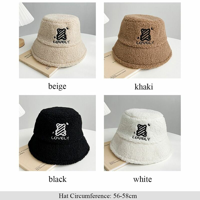Topi Bucket lembut wanita, topi pelindung telinga beruang lucu, topi nelayan tebal, hangat, kasual