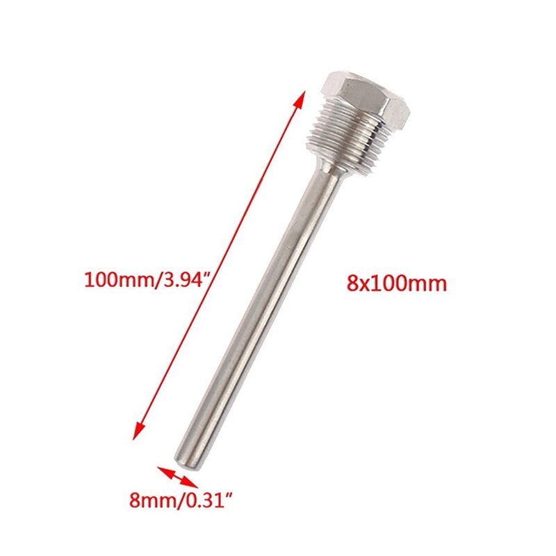 BSP Thermowell 1/2 BSP G Thread 2Mpa 304 Stainless Steel 30-200mm For Temperature Sensor Thermometer Hygrometer