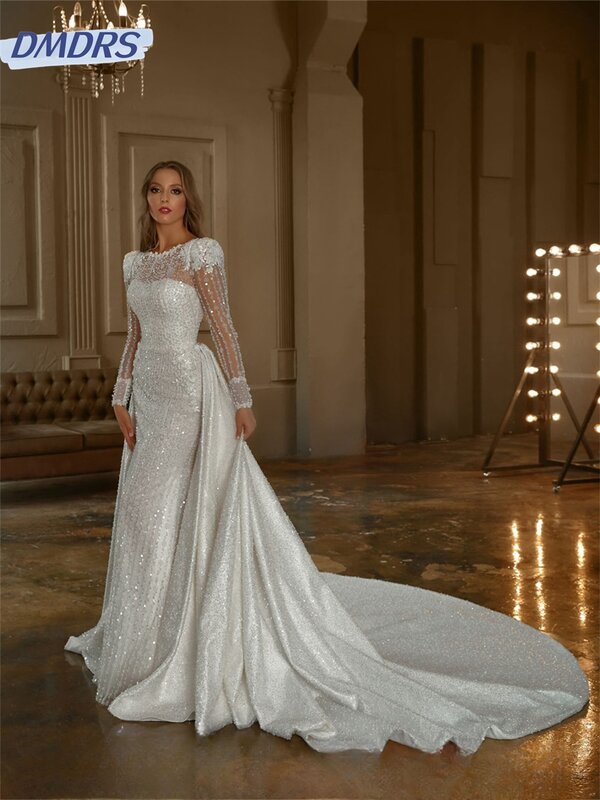 Charming Long-Sleeved Bridal Dresses 2024 Luxurious Appliquéd Wedding Dress Romantic Tulle Floor-length Dress Vestidos De Novia