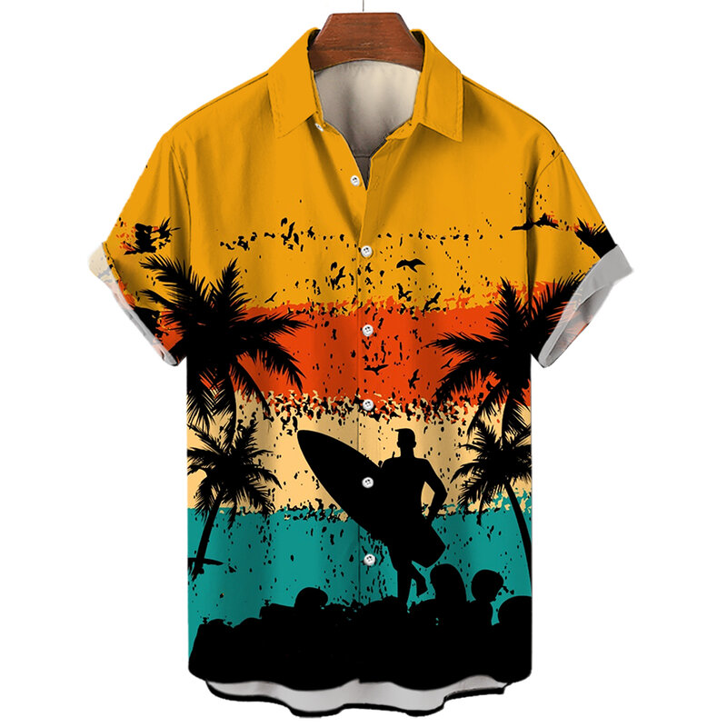 Camisas de praia havaianas masculinas e femininas, blusa casual de praia, moda masculina, lapela vocacional, moda