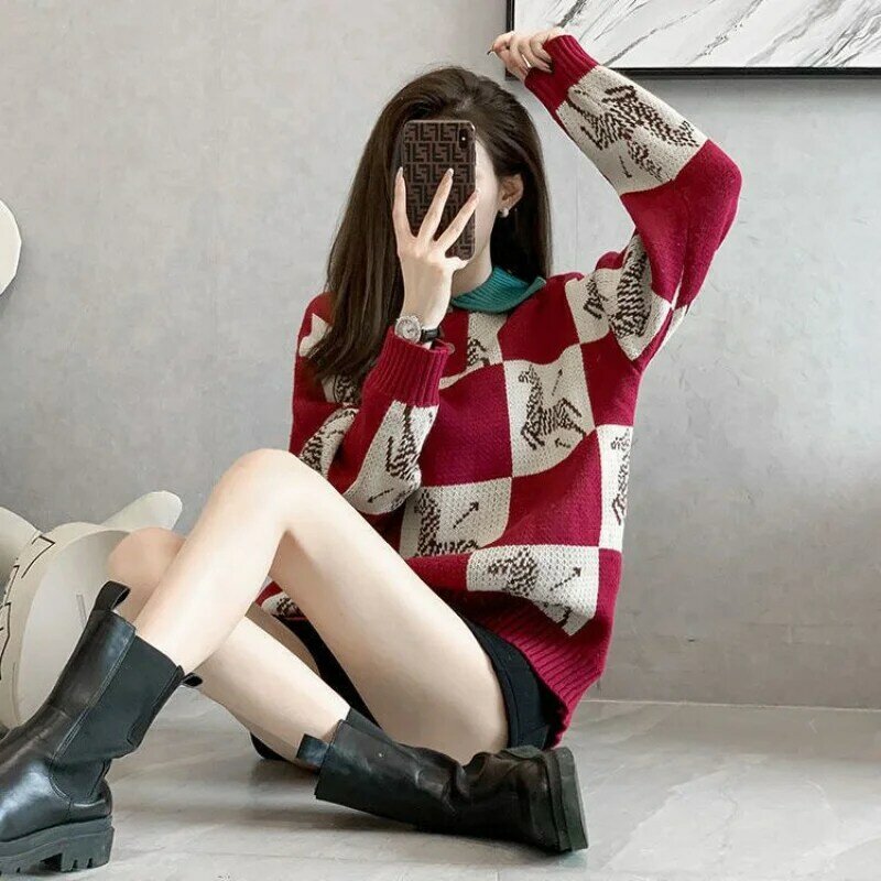 Pullover maglione donna autunno e inverno 2023 casual manica lunga maglione lavorato a maglia cappotto vintage maglione giapponese pullover femminile