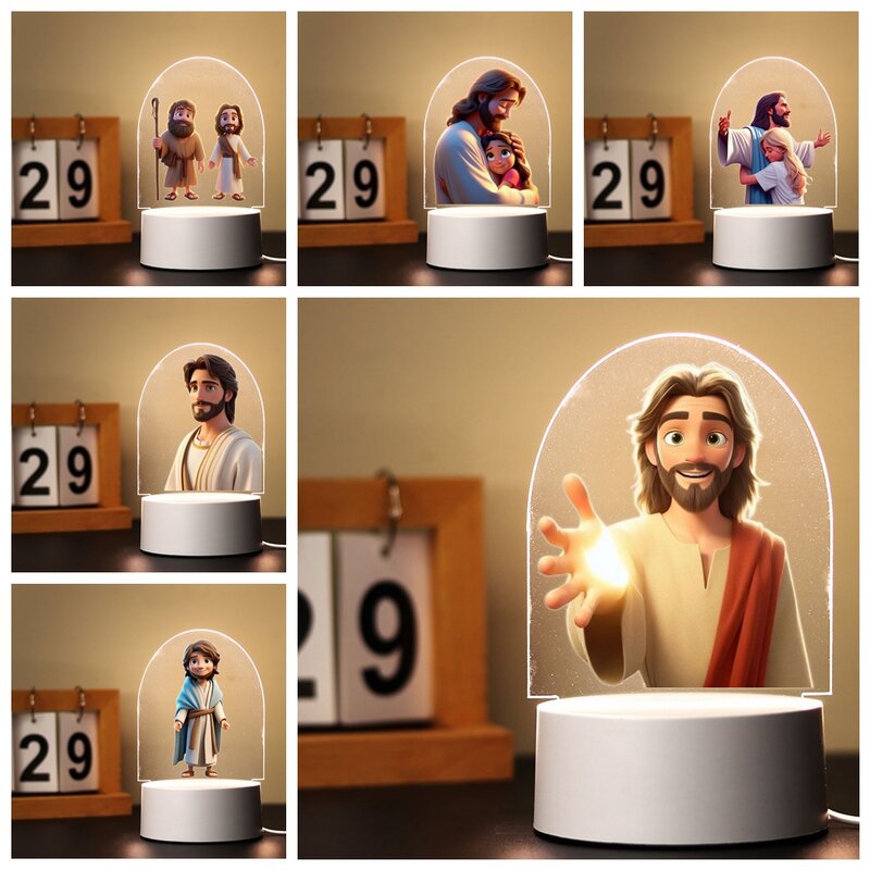 Jesus 3D Acrílico LED Ilusão para Decoração do Quarto das Crianças, Quarto Infantil, Presente de Aniversário