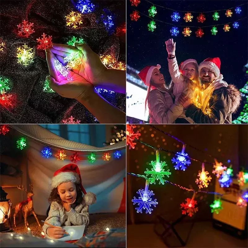 Battery-Operated Snowflake Light String LED Festoon Light Christmas Ornament Wedding Light Garland Party Xmas New Year's Decor