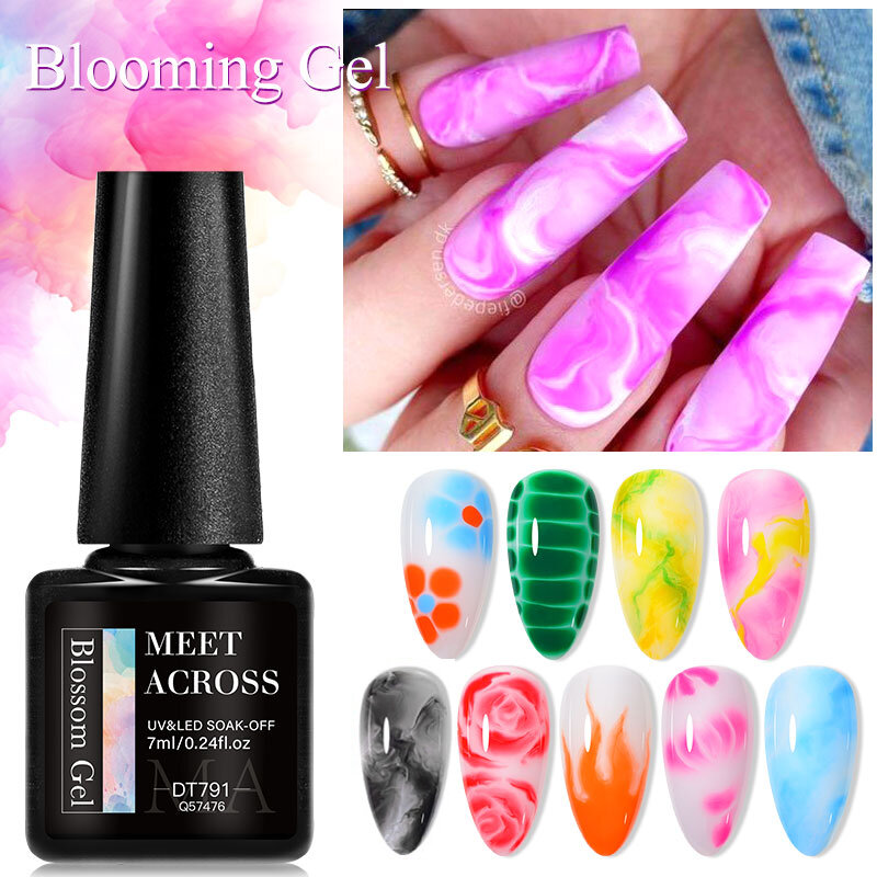 MEET ACROSS Clear Blooming Gel 7ml UV LED Gel Nagellack Einweichen von Nail Art Spreading Effekt Marmor Nagellack Gel Farbe