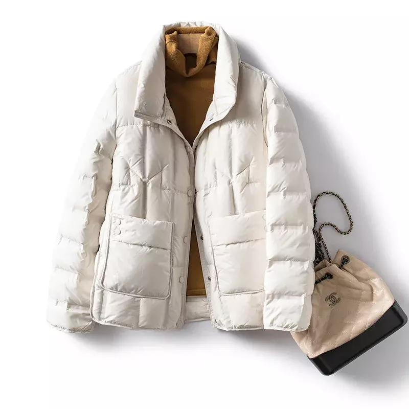 Женская зимняя куртка высшего качества, новинка 90%, модная короткая теплая Женская Ультралегкая парка на белом утином пуху, повседневное пуховое пальто