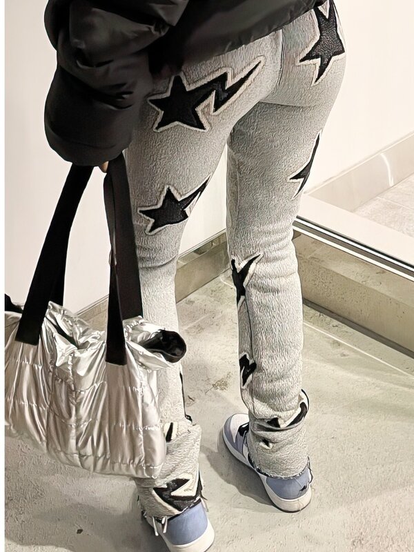 LW-Pantalon multicolore empilé Street Star pour femme, Streetwear décontracté, Lounge Decor, Taille élastique, Automne, Mi