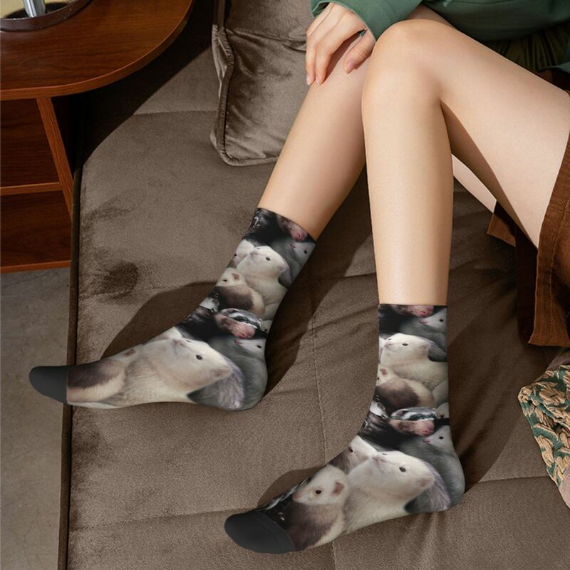 Funny Cute Ferret Skateboard Socks Wildlife Animal Polyester Crew Socks for Women Men Breathable