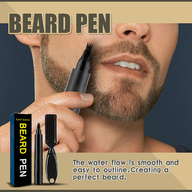 Novo à prova dwaterproof água barba caneta enchimento lápis e escova barba enhancer reparação duradoura bigode coloração moldar ferramentas homem