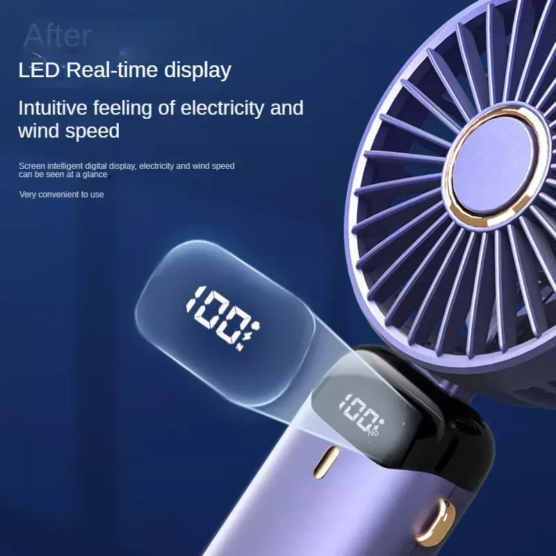 Kipas portabel lipat LED aromaterapi 2024, perlengkapan berkemah kipas dapat diisi ulang kecepatan angin tampilan waktu nyata