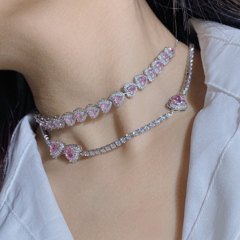 UILZ – collier ras du cou en Zircon rose doux pour femmes et filles, chaîne élégante en cristal pour fête de mariage, livraison gratuite