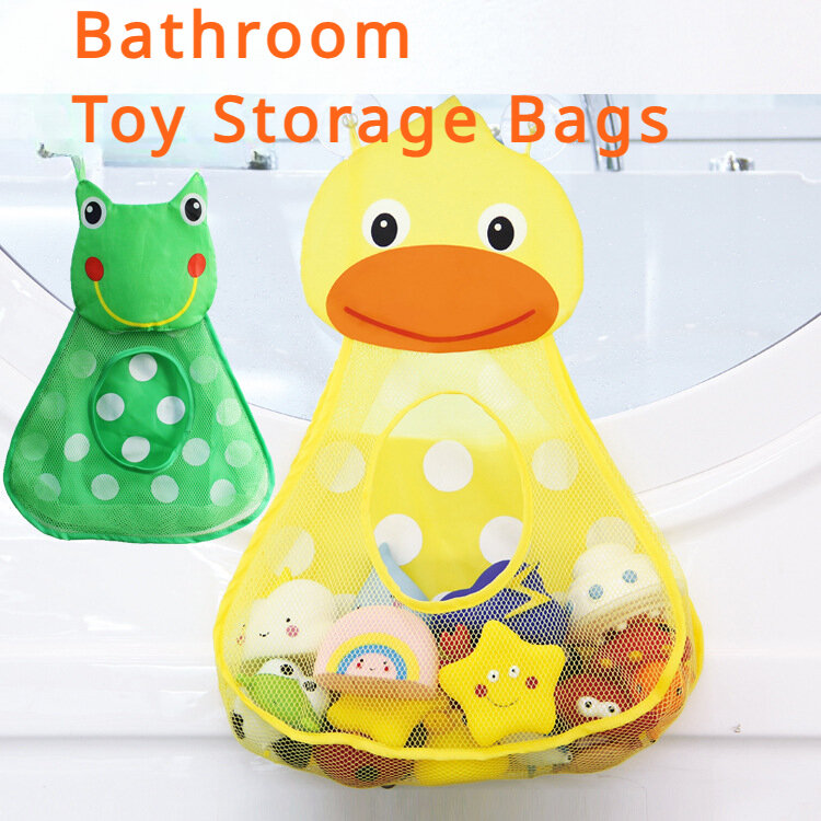 Baby Bath Toys Cute Duck Frog Mesh Net Storage Bag Strong Suction Cups Bath Game Bag Bathroom Organizer Water Toys for Kids Gift