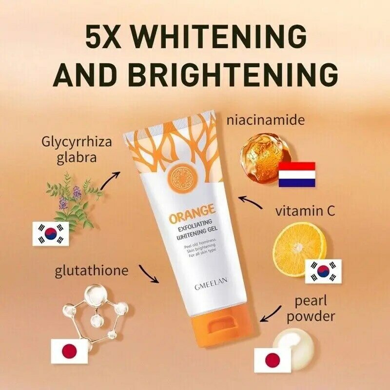 1X GMEELAN Gluta Whitening Lazy Cream 30g + 1X Gel sbiancante esfoliante all'arancia 50g