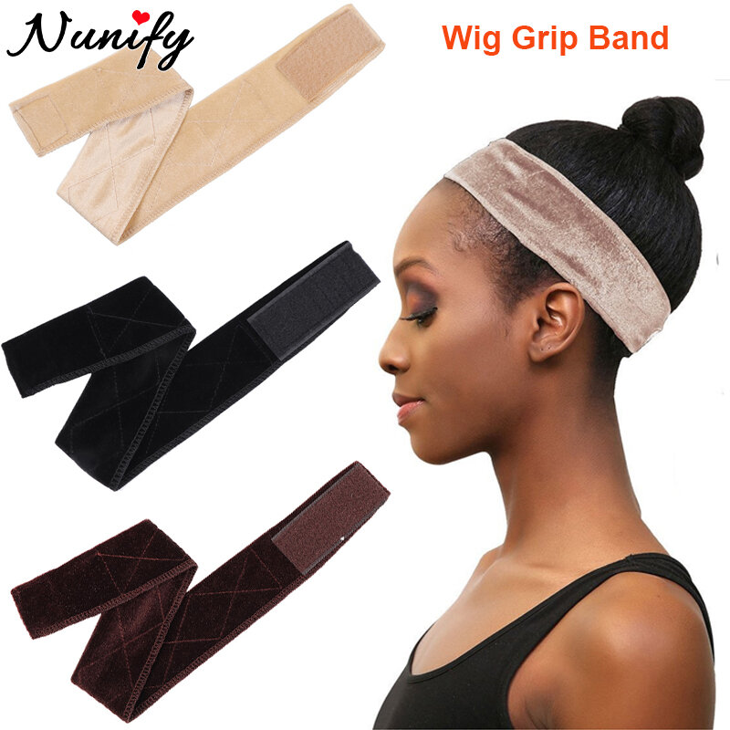 1Pcs Wig Grip Band Brown Velvet Headband Scarf Head Hair Band Extra Hold Wig Adjustable Fastern Stretch Cotton Wig Band Beige
