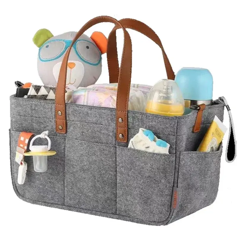 Cesta organizadora de fieltro para bebé, bolsa de pañales infantil con asa, cambiador de pañales, portador de almacenamiento para niños, Bolsillo grande