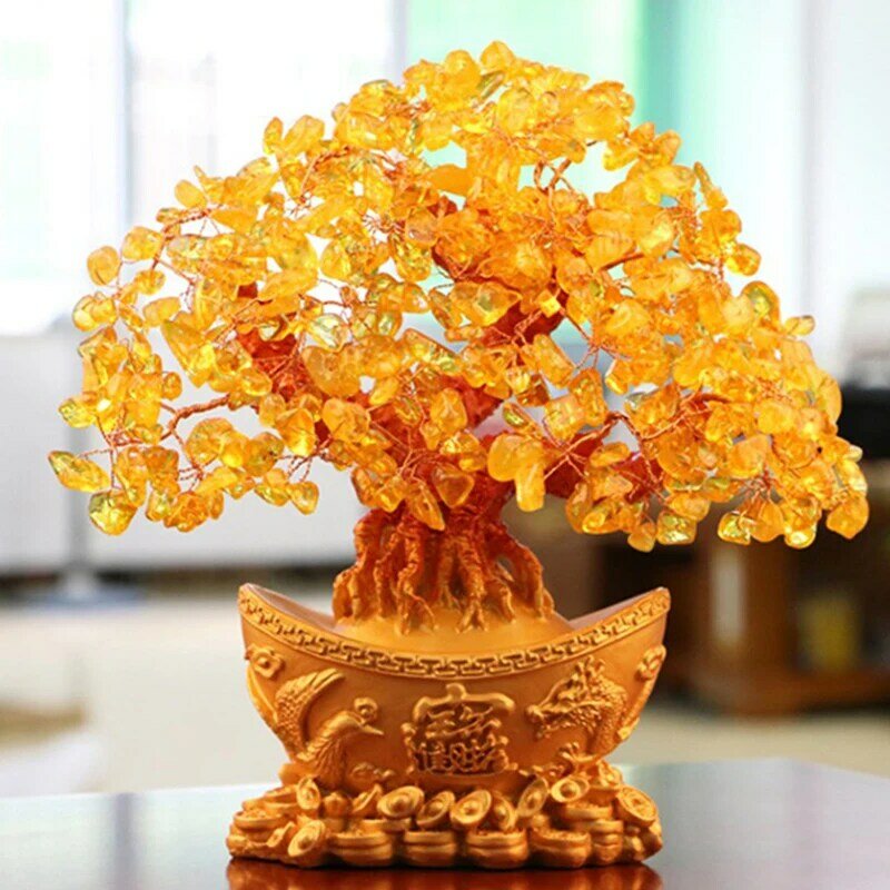 Arbre à argent porte-bonheur chinois avec lingot d'or, ornement d'arbre de fortune en cristal, ornement de richesse, décoration de table de bureau à domicile, artisanat britannique