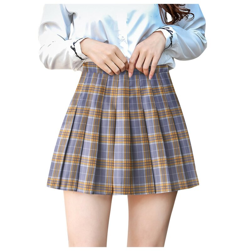 Saias xadrez estilo preppy feminino, cintura alta, saia plissada chique de estudante, uniformes harajuku, saias de dança meninas, moda feminina