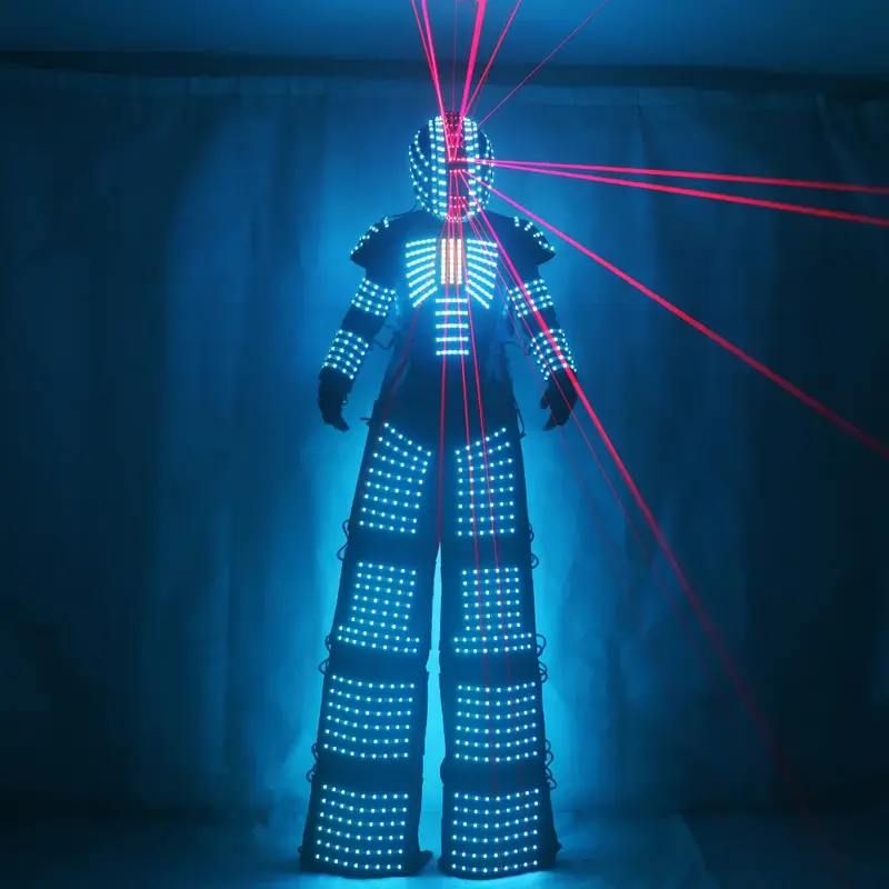LED Light Up Robot Roupas, Evento De Dança De Palco, Terno David Guetta, Capacete Laser e Luvas, Custo