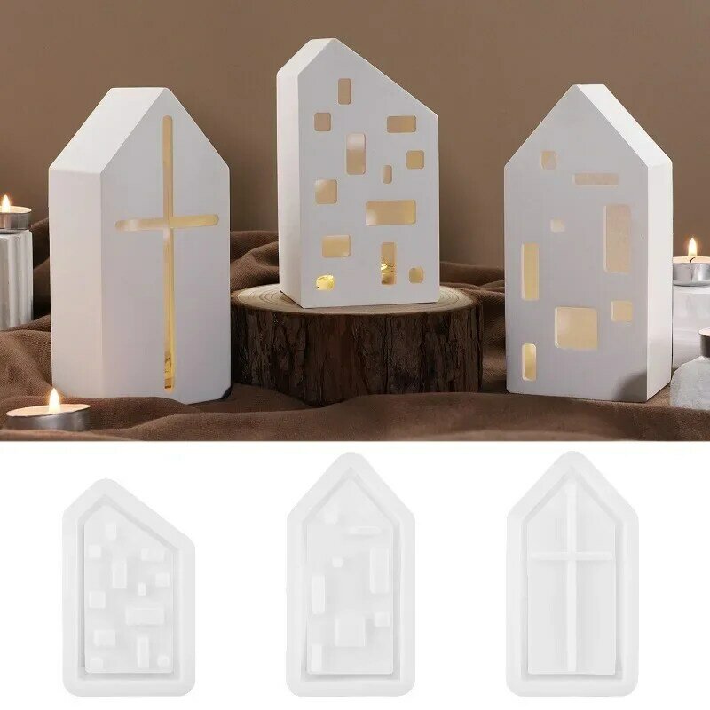 教会の家のキャンドルホルダーの装飾品,シリコーン金型,石膏粘土,エポキシ樹脂金型,家の装飾