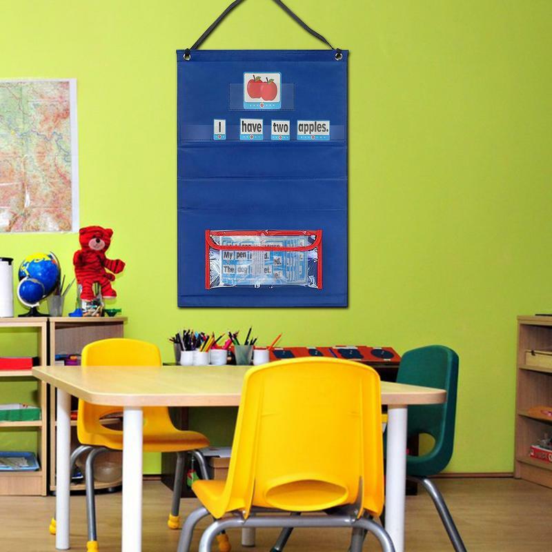 Tabla de bolsillo para aula, tiras de frases resistentes y gráficos de bolsillo, juguete educativo Montessori con 36 tarjetas de palabras, mapa de bolsillo de escritorio