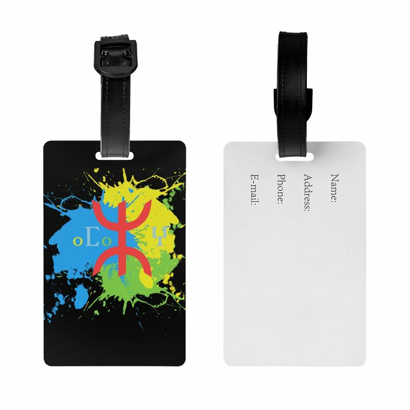 Amazigh Flag Splash Art Design Luggage Tag With Name Card Berber Proud Tifinagh Privacy Cover ID Label for Travel Bag Suitcase