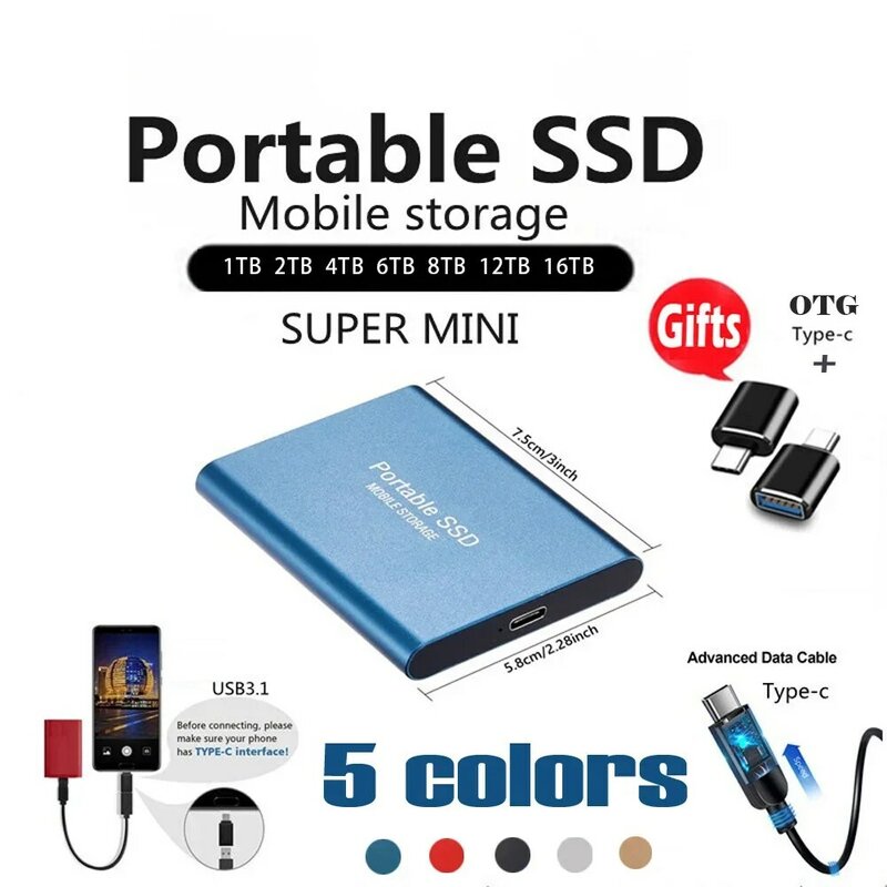 SSD portatile 1TB/2TB unità a stato solido esterna USB 3.0/Type-C Hard Disk dispositivo di archiviazione ad alta velocità per laptop/Desktop/Mac/telefono