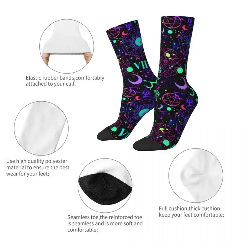 Calcetines deportivos de poliéster para hombre y mujer, medias con signos cósmicos mágicos, Harajuku, primavera, verano, otoño e invierno, novedad