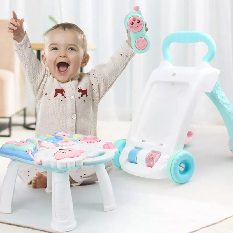 Mainan meja belajar bayi, lampu latihan musik mainan alat bantu jalan aktivitas balita