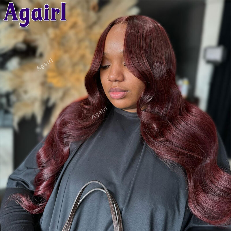 13X6 wig renda merah Burgundy gelap 99J warna rambut manusia wig depan renda ombak tubuh tanpa lem 13X4 untuk wanita dengan kepadatan 200%