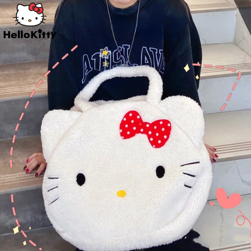 Sanrio Hello Kitty Plush ขนาดใหญ่กระเป๋าผู้หญิงน่ารักกระเป๋าถือ Casual กระเป๋าไหล่กลางแจ้ง Y2k นักเรียนการ์ตูน KT...