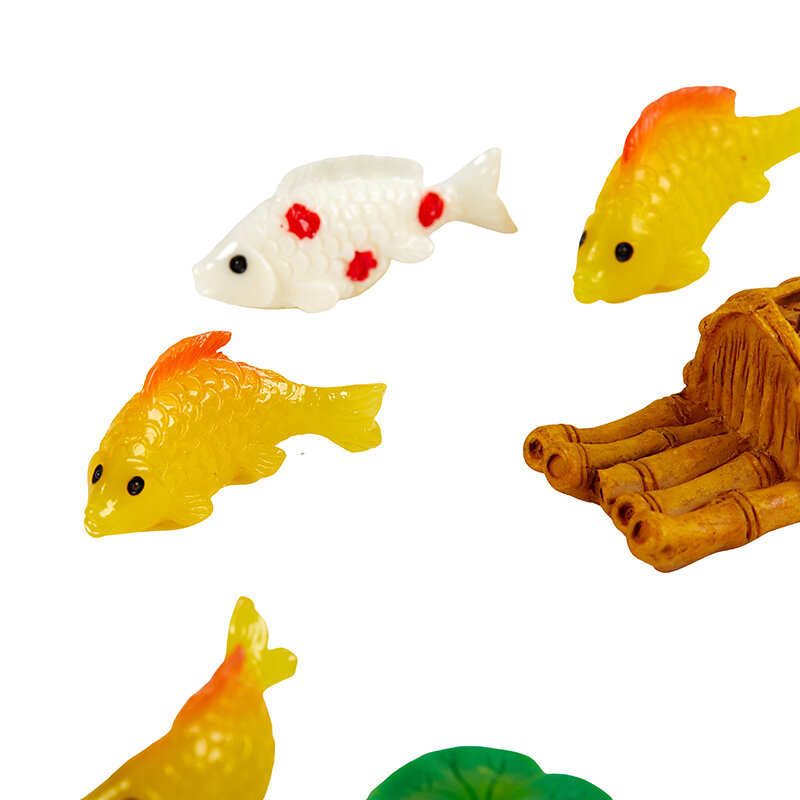 Minifiguras decorativas de resina para decoración del hogar, Mini Micro paisaje de peces de colores, hoja de loto para acuario