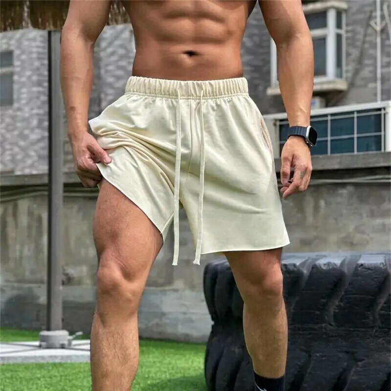 กางเกงขาสั้นลำลองสีเทาสำหรับผู้ชาย, กางเกงขาสามส่วนลำลองทรงหลวมใส่เล่นกีฬาออกกำลังกายเล่นฟิตเนส