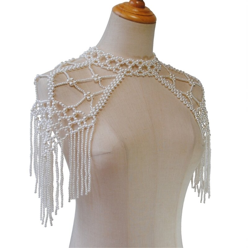 Mantón perlas Elegante collar hombro decorativo pashmina perlas