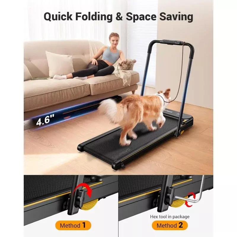 UREVO Treadmill di bawah meja, Treadmill Pad berjalan untuk rumah/kantor, 2.25HP Treadmill lipat 2 in 1 dengan Remote Control, aplikasi, dan