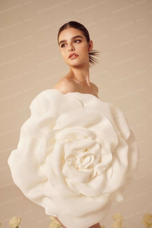 Off white träger loses Party kleid maßge schneiderte Blumen kleid Mini Länge Rose Satin Kleider Brautkleider für Abschluss ball immer hübsch