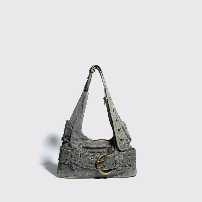 Washed Denim Women's Shoulder Bag Ladies' Fashionable Trend Underarm Bag Woman Casual and Versatile Commuting Handbag