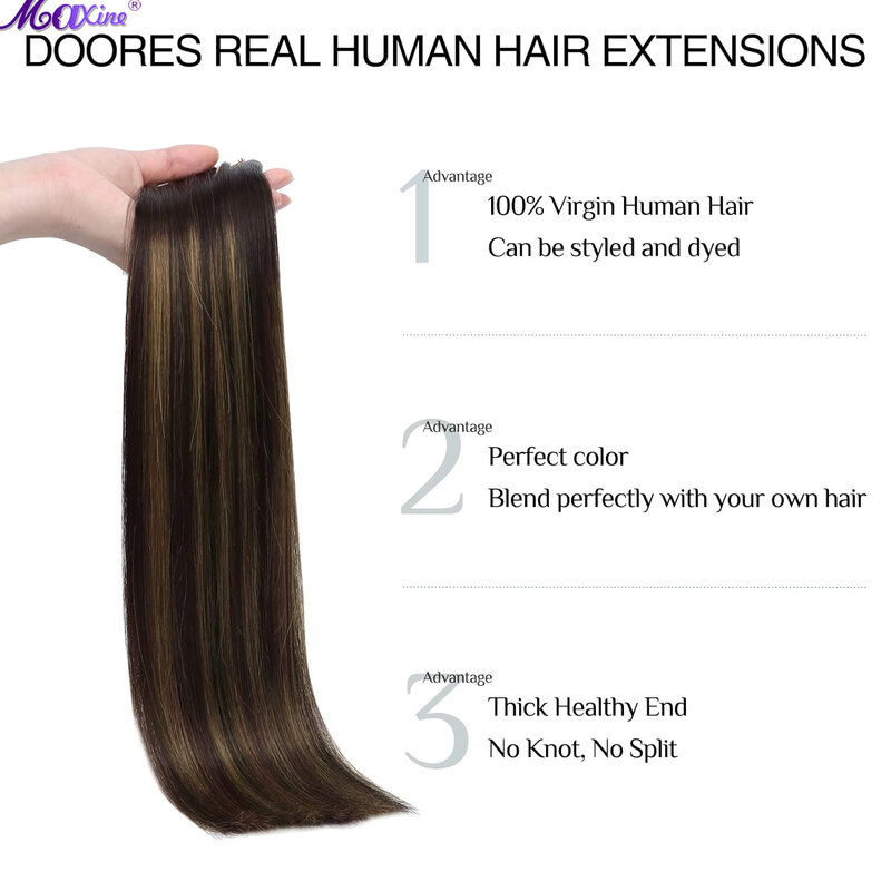 Extensiones de cabello humano de marrón oscuro a Marrón castaño, Clip sin costuras, extensiones de cabello humano sin costuras
