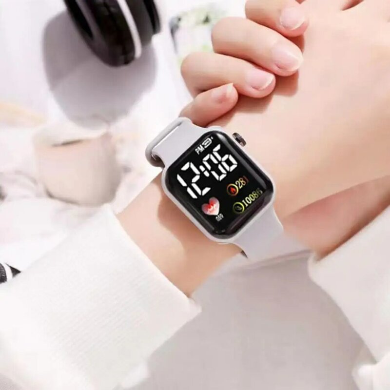 นาฬิกาข้อมืออิเล็กทรอนิกส์ Jam Tangan elektronik เด็ก LED ลายหัวใจเรืองแสงนาฬิกาข้อมือกีฬาดิจิทัลน่ารัก