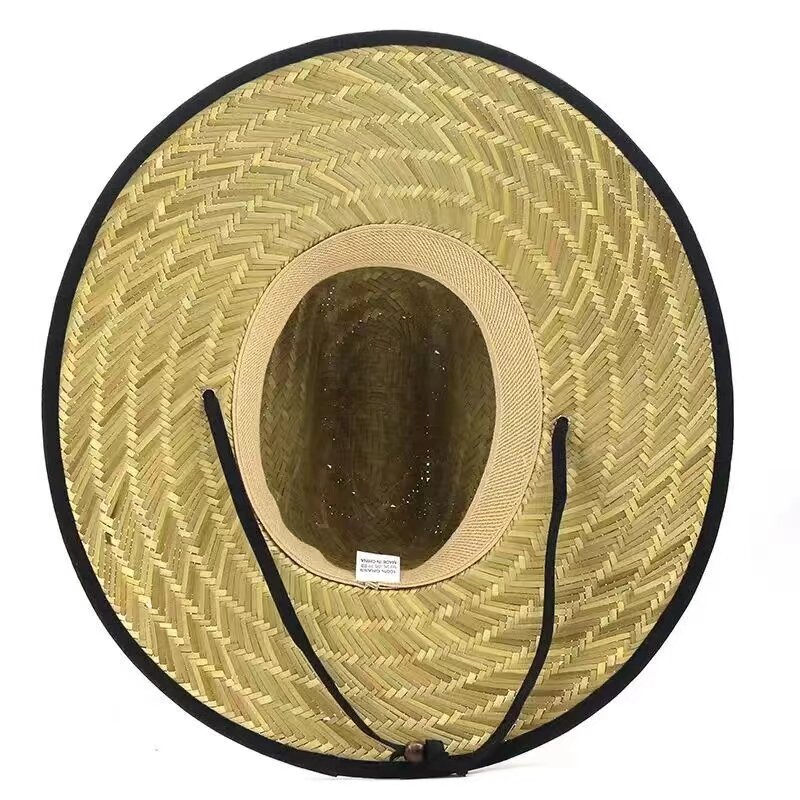 Соломенная шляпа с широкими полями для мужчин, летняя Защитная Панама Lifeguard с черными краями