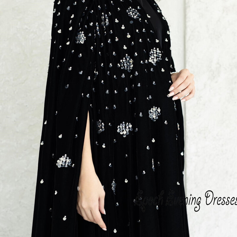 Epoch Women's Luxury فساتين السهرة Evening Dress 2024 Elegant A-Line O-Neck Shiny Sequined Black Sexy Long Prom Party Gown