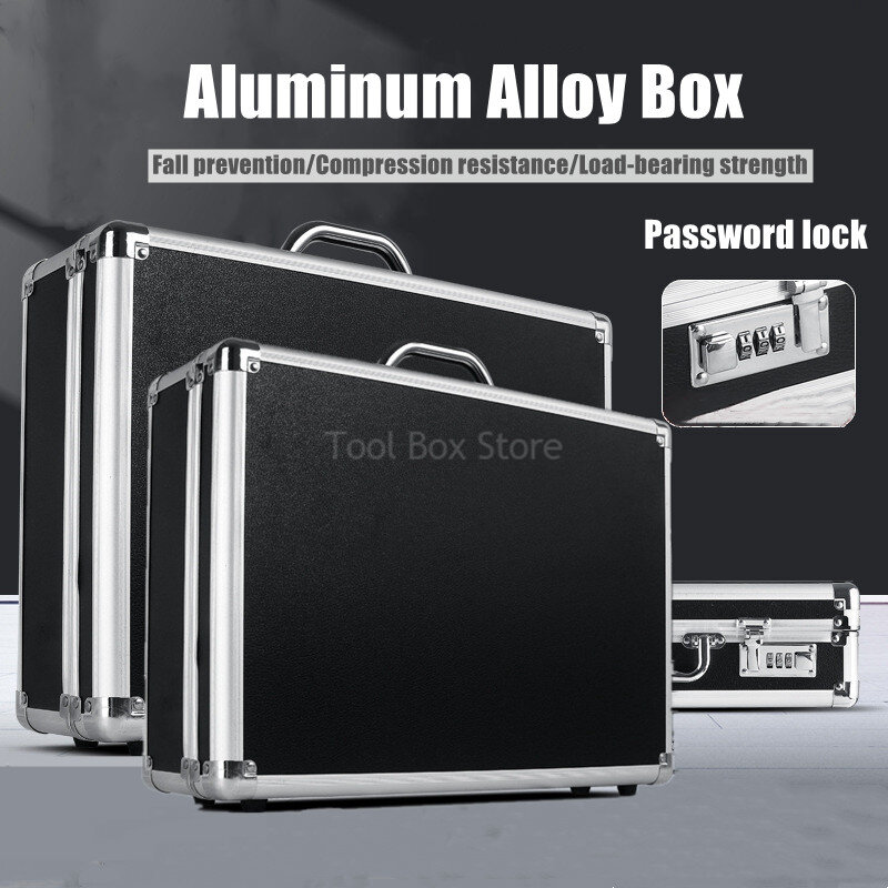 Custodia in alluminio Password Tool Box Organizer borsa per attrezzi portatile custodia rigida custodia per strumenti di sicurezza valigia valigetta per cassetta degli attrezzi in metallo