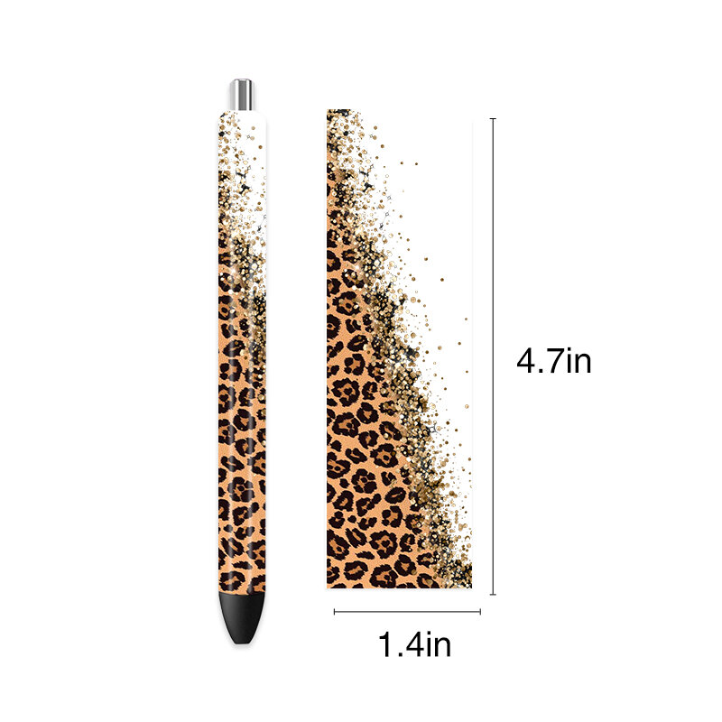 Leopardo Impresso Transferências Adesivos, UV DTF Pen Wraps, DIY Vidro Cerâmica Metal Couro, 5Pcs