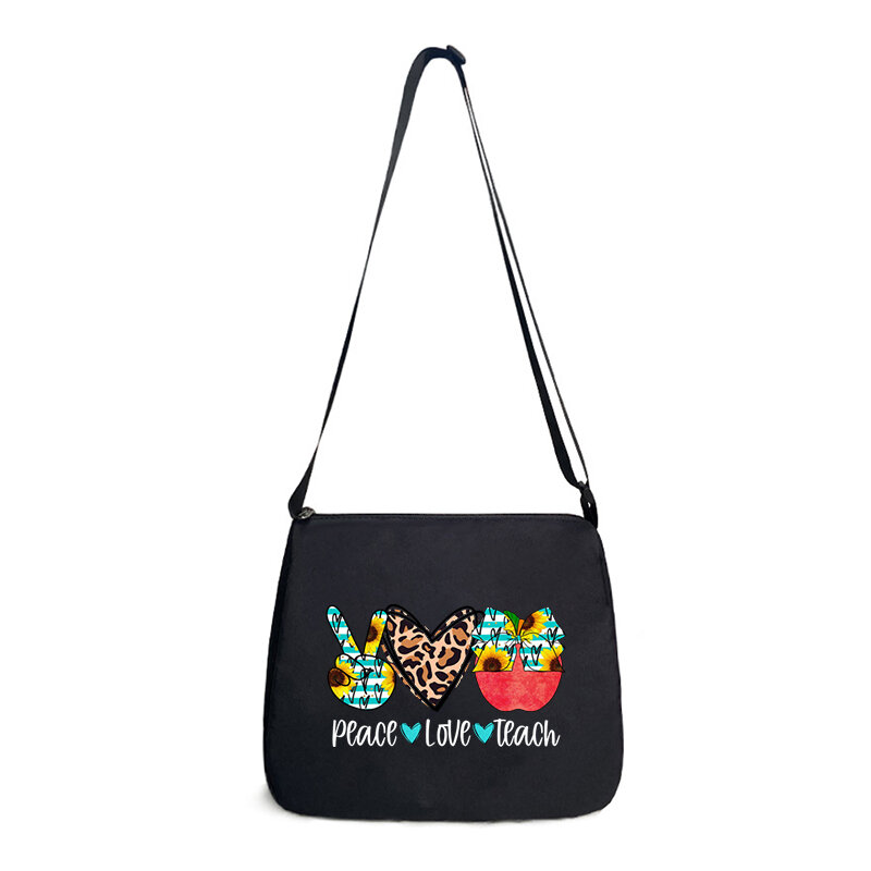 Peace Love Teach borsa a tracolla con stampa per donna borsa a tracolla regolabile con stampa leopardata a cuore Satchel regalo per insegnanti borse sotto le ascelle