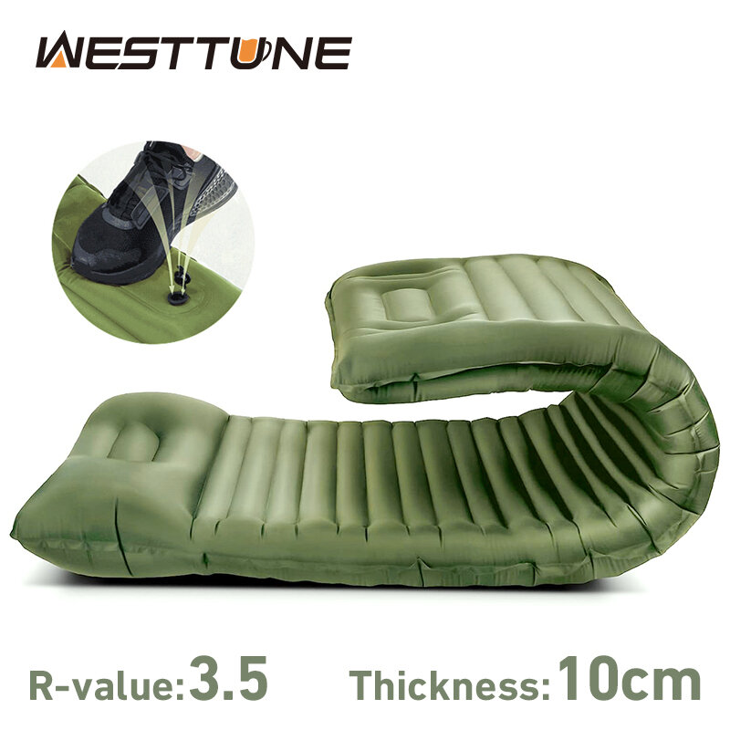 Outdoor Ultralight Sleeping Pad Thicken Inflatable Mattress with Pillow Built-in Pump Splicing Folding Air Cushion for Travel