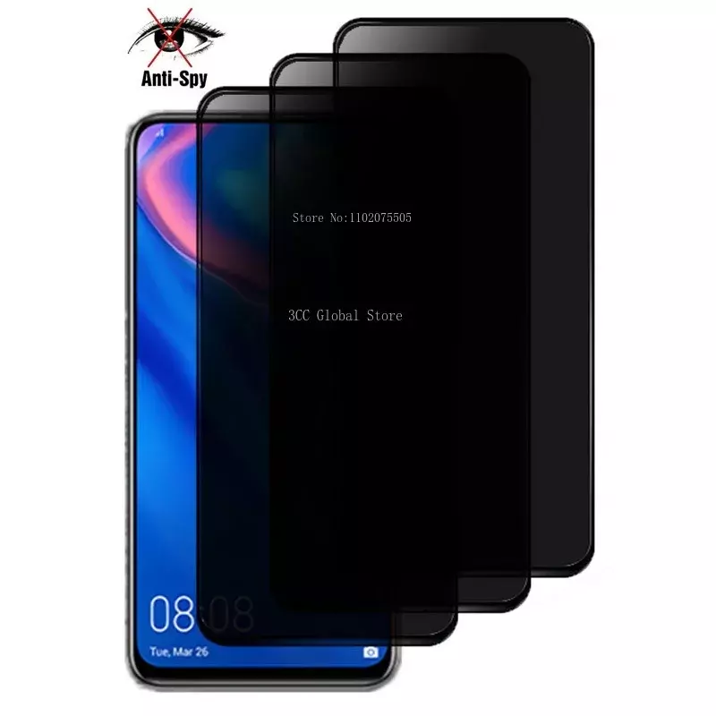 3Pcs 3D Privacy Screen Protectors For Huawei Y9 PRIME 2019 Y9A Y9S Y5 Y6 Pro Anti-spy Protective For Y6S Y7 Y7A Y7P 2020 Glass