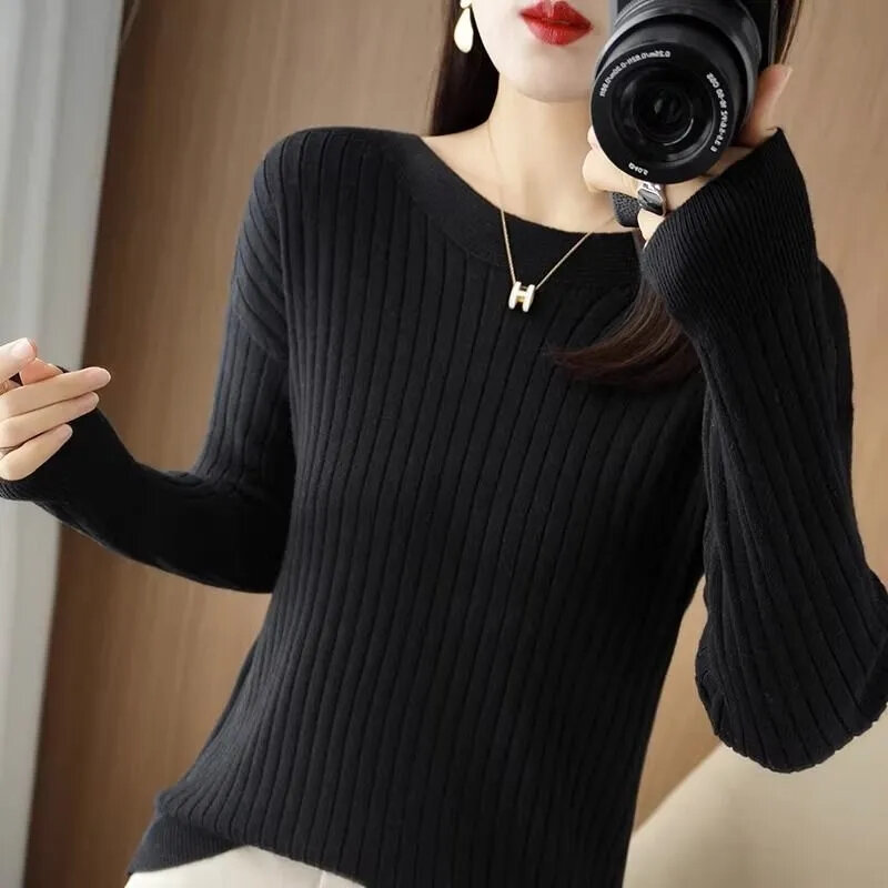 2024 jesień damski sweter sweter moda O-neck najniższa koszula dzianina dzianinowy sweter damski z długim rękawem miękka elastyczna bluzka