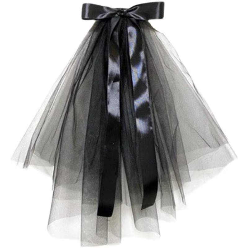 Voile noir vintage avec nœud, robe de mariée gothique, coiffure lolita, filet d'anniversaire, séance photo féminine, Halloween